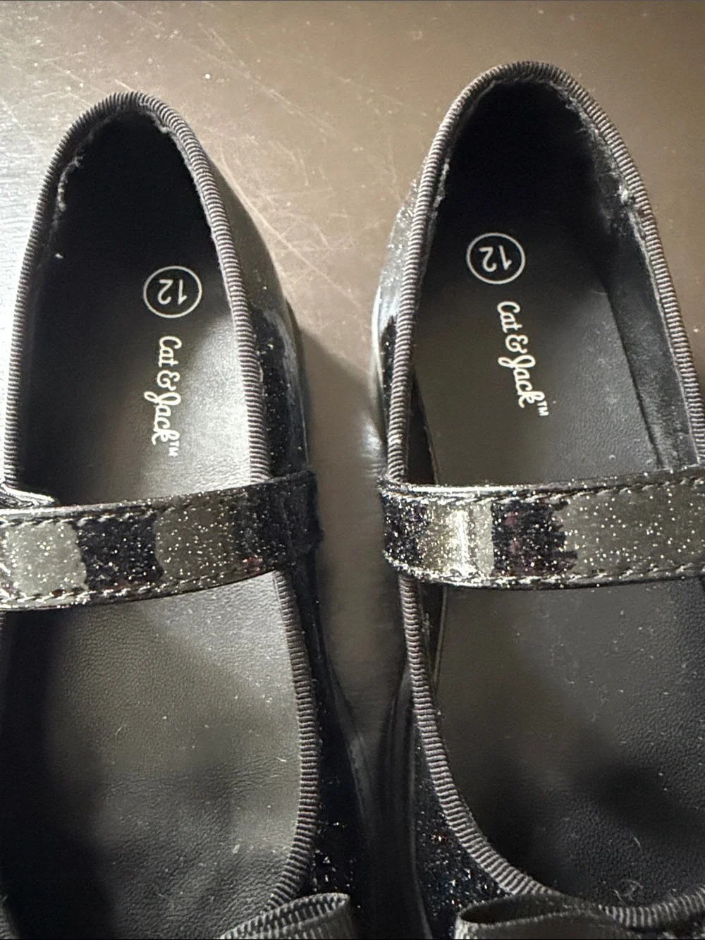Girls Glitter Black Mary Jane Dress Shoes with Bow